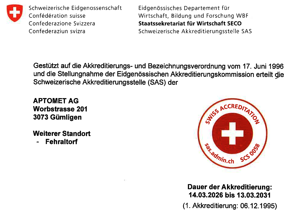 Neue Akkreditierung der APTOMET AG